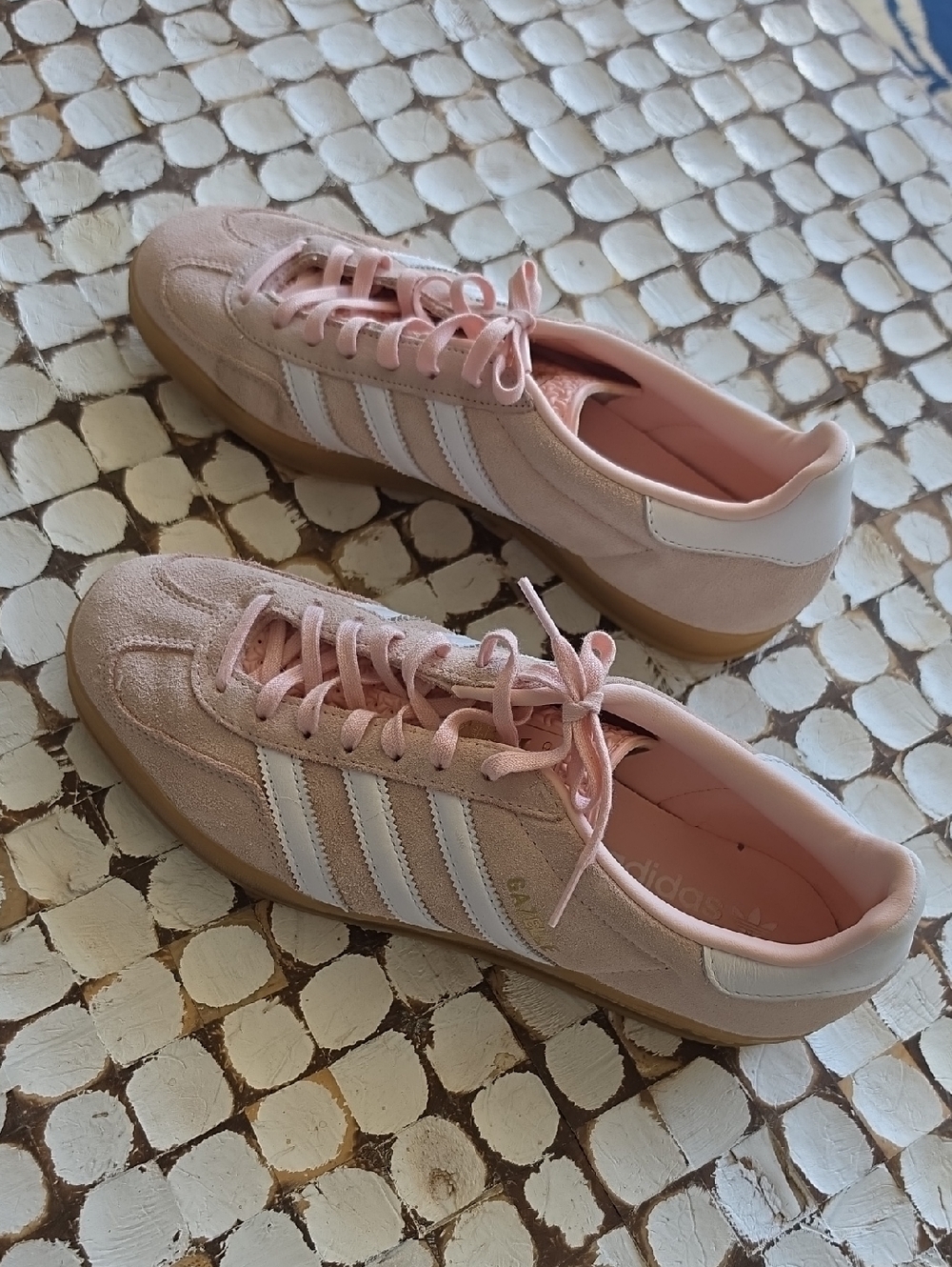 adidas Women’s Pale Pink Suede Sneakers with White Stripes